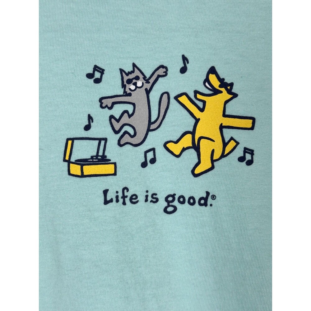 Life is Good Vintage T Shirt Womens‎ XXXL 3XL Aqua Blue Dancing Dogs Music Tee - Picture 2 of 12